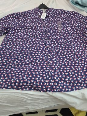 Men's Navy Button-Down Shirt with Pink & White Floral Print